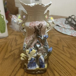 Vintage Porcelain Vase, 2 Kids By A Windmill Vase - Picture 1 of 7