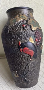 Vintage Goofus Glas Vase Vogel und Weinrebe Anfang 20. Jahrhundert Jugendstil Ära - Bild 1 von 5
