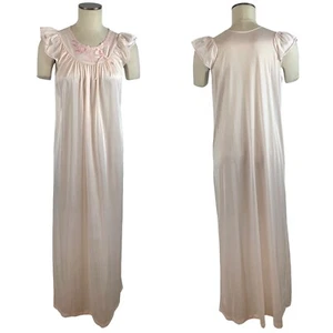 VTG Sears Pink Embroidered Floral Nylon Long Nightgown Lingerie Sleepwear Small - Picture 1 of 8
