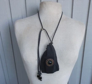 Onyx Suede Leather Beaded Adjustable Drawstring Necklace Dice Bag Gemstone Beads - Picture 1 of 7