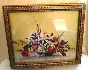 Grande scatola vintage fiorentina legno cerniera stampa floreale sotto vetro 10 x 12 pollici - Foto 1 di 8