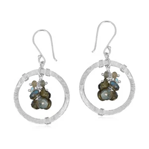Artisan Crafted Sterling Silver Scratch Finish and Labradorite Jewelry Earring - Picture 1 of 4