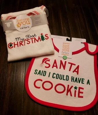 Carter's Just One You My First Christmas Body & Cookie Babero Set 3 Meses Nuevo con Etiquetas  Foto 1 de 3
