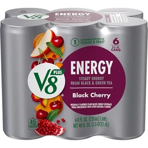 V8 +Energy Black Cherry Juice Energy Drink 8 fl oz Can 6 Pack - Picture 1 of 6