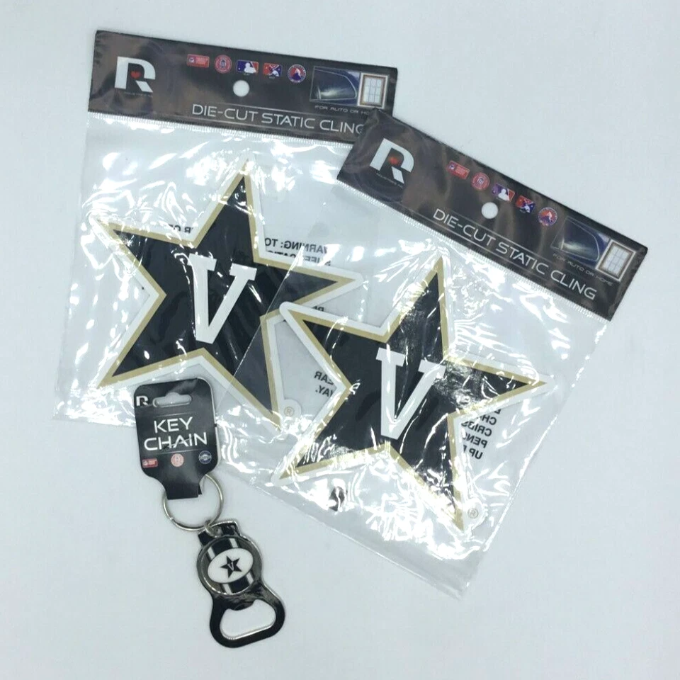 VANDERBILT STATIC DECALS (2) AND BOTTLE OPENER KEYCHAIN BY RICO FREE SHIP - Image 1 of 2