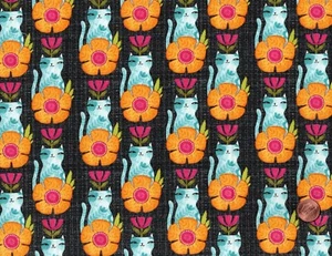 HERE KITTY KITTY - Azul Melocotón Rosa con Gatos Allover, Cori Dantini, Cortes de 1 Yarda - Imagen 1 de 2