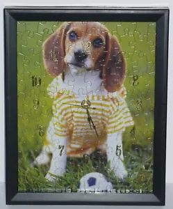 Handmade Beagle Puppy Soccer Player Puzzle Wall Clock - Picture 1 of 1
