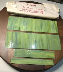 4 Pc Antique Stained Glass Panels From Lantern Greens, Blue Estate Find - Picture 1 of 14