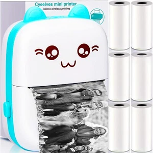 Mini Portable Thermal Printer 6 Rolls Paper Bluetooth iOS & Android Compatible - Picture 1 of 9