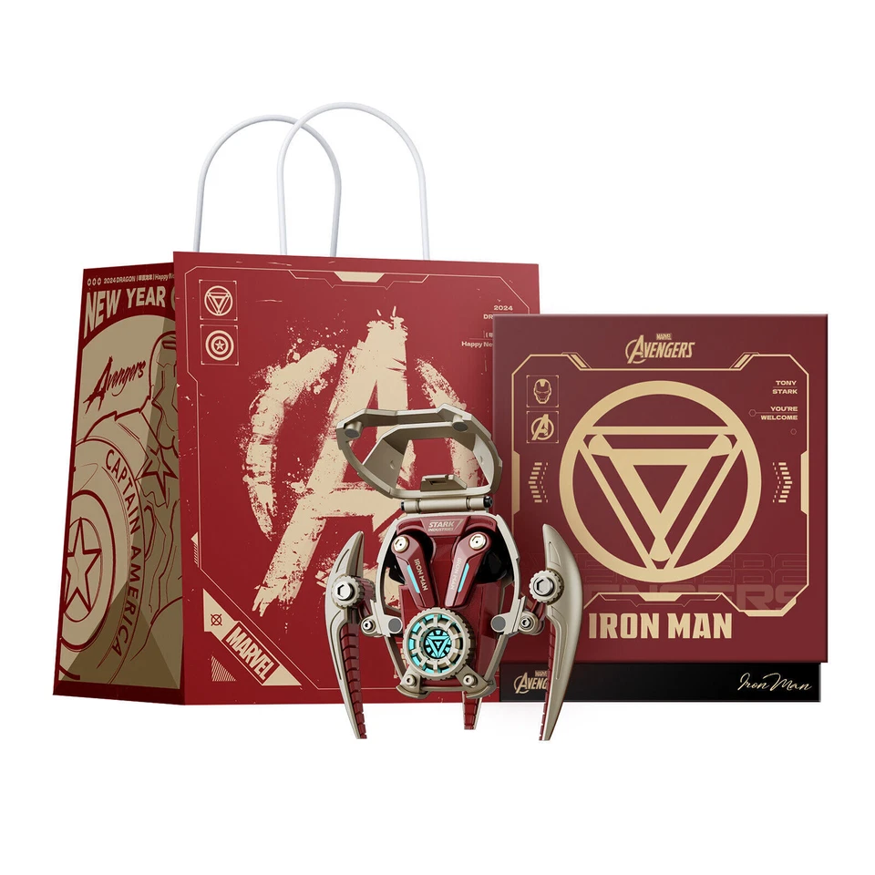 New Marvel Iron Man Mark 28 Mecha RGB Wireless Bluetooth Earphone Noise Reduc - Image 1 of 4