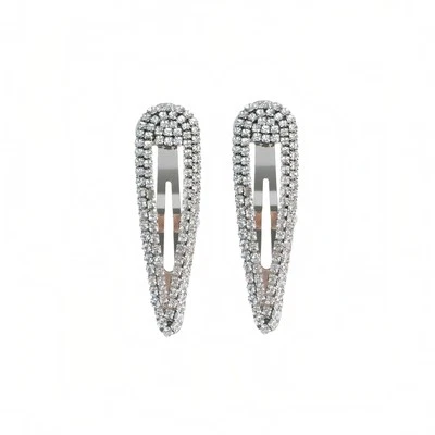 2 Pcs Crystal Small Hair Snap Clips Sparkly Silver Rhinestones Hair Barrettes... - Image 1 of 4