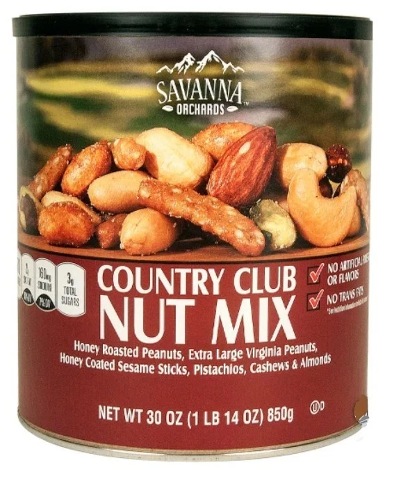 Mezcla de nueces Savanna Orchards Country Club 30 oz. Lata resellable para aperitivos familiares de vacaciones Foto 1 de 1