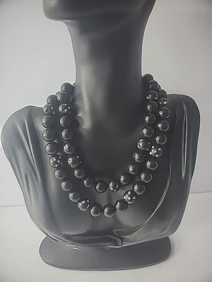 Collar Vintage Cuentas Cristales Negros Blanco Joyería Disfraz Mujer Foto 1 de 4