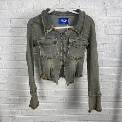 Aelfric Eden двусторонний молнии бахрома джинсовая куртка женщин S гранж Y2K фестиваль - Изображение 1 из 4