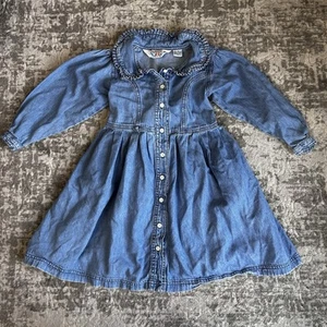 Vintage Talbots Kids Long Sleeve Denim Ruffled Collar Dress Girls Size XS - Picture 1 of 10