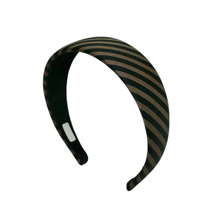 FENDI Women's Pequin Striped Headband Hair Accessory Brown Black Canvas Japan - Image 1 of 4