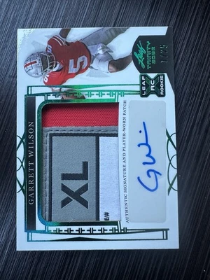 GARRETT WILSON 2022 LEAF TRINITY ROOKIE PATCH AUTO #PA-GW1 01/25 JETS RPA RC TAG - Image 1 of 2