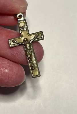 "Antiguo colgante religioso cruz corpus madreperla y plata crucifijo 1,5""" Foto 1 de 4