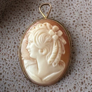 Colgante Broche Camafeo Vintage Concha 1/20 12K GF Oro Relleno con Sello - Imagen 1 de 8
