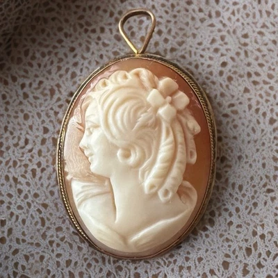 Colgante Broche Camafeo Vintage Concha 1/20 12K GF Oro Relleno con Sello Foto 1 de 4
