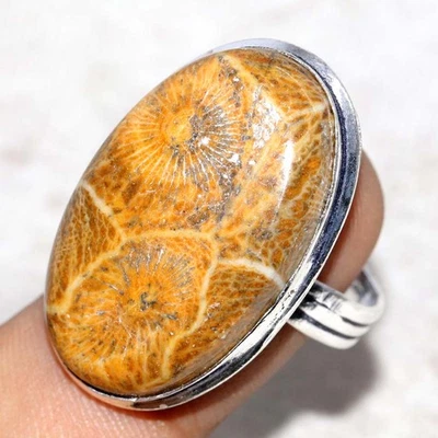 Anillo enchapado en plata 925 coral fósil EE. UU. 8,5 diseño inspirado en el lujo GW Foto 1 de 3