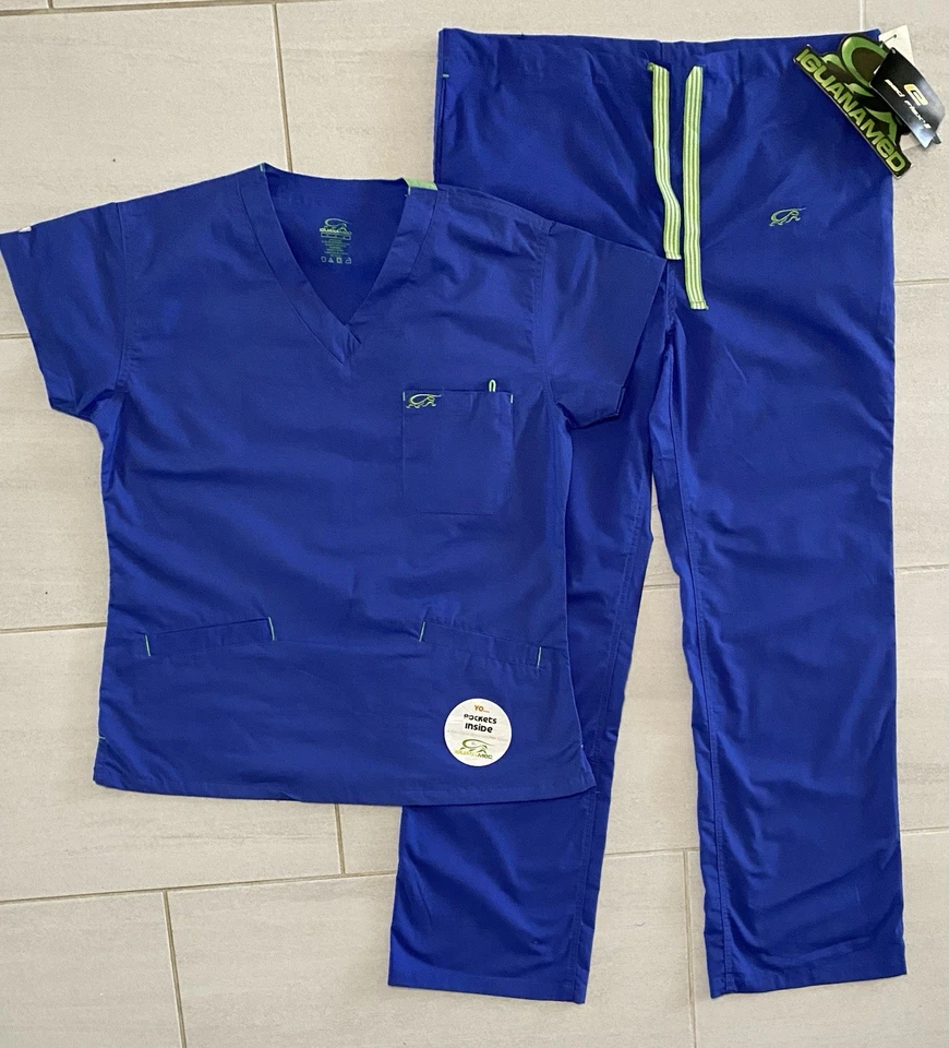 Conjunto Médico Iguana Med Mujer Azul Top Mediano y Pantalones Pequeños Foto 1 de 4