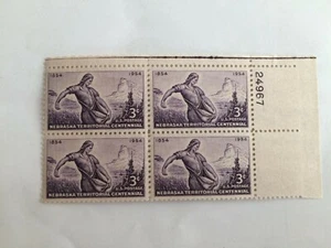 US 1954 USA Scott# 1060 Nebraska Sower Wheat Trees Fields block 4 MNH P#24967 - Picture 1 of 2