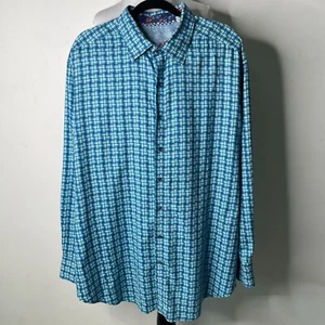 Robert Graham Men's Blue Green Checkered Long Sleeve 100% Cotton Shirt Size 2XL - Picture 1 of 10