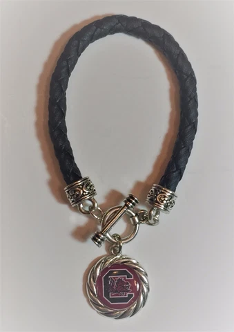 New South Carolina Gamecocks Braided Faux Leather Charm Bracelet,Gift for Her Cover