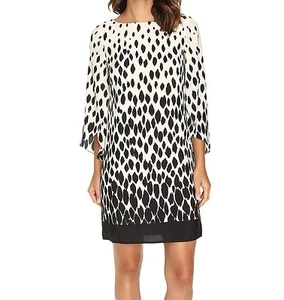 Neu mit Etikett UVP 138 $ Tahari by ASL Etuikleid mit geteilten Ärmeln bedruckt, elfenbeinfarben schwarz, Größe 4 - Bild 1 von 3