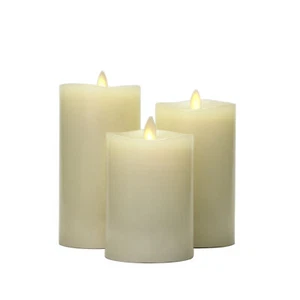 Luminara Flameless Pillar Candles with Timer Flickering Flame Battery Set of 3 - Picture 1 of 7