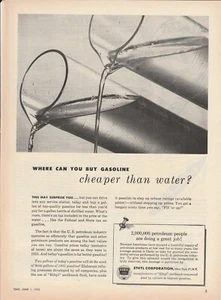 Anuncio impreso vintage de gasolina etílica 1953 años 50 más barato que el agua destilada embotellada - Imagen 1 de 1