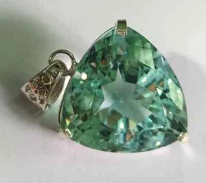 67.9Ct Trillion Aquamarine Natural Topaz 925 Solid Silver Pendant Loose Gemstone - Picture 1 of 8