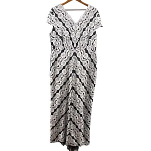 Alex Evenings Sequin Gown Full Length Womens 18W Black Silver Plus Tall Formal - Picture 1 of 8