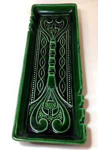 Vintage Green Nouveau Style Ashtray Majolica Glazed Footed USA Made 12" x 4" - Picture 1 of 11