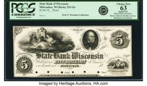 MILWAUKEE WISCONSIN STATE BANK  $5 PROOF GREAT 3 SEA NYMPHS/ANGEL VIGNETTE - Picture 1 of 1