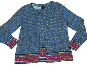 Rafaella Womans Sz XL Two Piece Set Cardigan & Tank Aztec Paisley Snorkel Blue - Picture 1 of 10