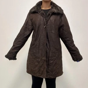 CHRIST 100% REAL Genuine Brown Sheepskin Leather Shearling Coat Size 14-16 EU 42 - Picture 1 of 4