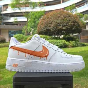Air Force 1 Custom White Shoes Orange Drip Swoosh Mens Womens Kids Sizes Sneaker - Picture 1 of 20