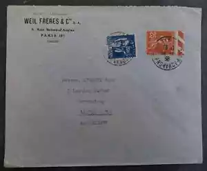 1938 France Weil Bros & Co Cover ties 2 stamps Paris to London - Bild 1 von 2