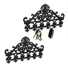 Set of 2 Cast Iron Wall-Mounted Coat Rack Baroque Key Antique Style with 5 Hooks