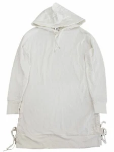Womens White Long Hoodie Tunic Lace Up Sides Long Sleeve Sweatshirt Shirt Top S - Picture 1 of 2