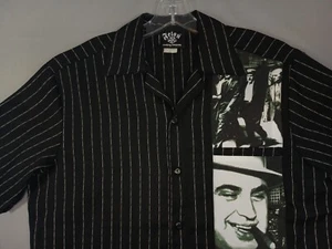 Felon Clothing Co Al Capone schwarz Nadelstreifen Grafik Knopfleiste Hemd Medium  - Bild 1 von 8