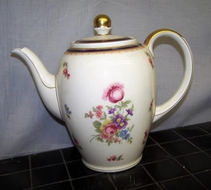 ESCHENBACH BAVARIA COFFEE POT FLORAL WITH BLUE & GOLD BANDS - Picture 1 of 7