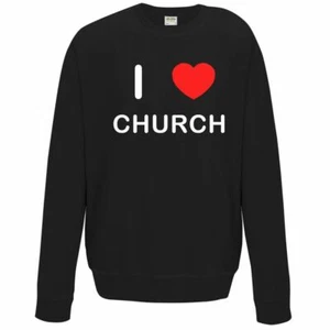 Church I Love Sweater Pullover Adult Crew Neck Long Sleeved Sweatshirt - Picture 1 of 34