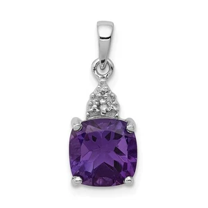 Argento Sterling Placcato Rodio Cuscino Viola Ametista & Diamante Goccia - Foto 1 di 3
