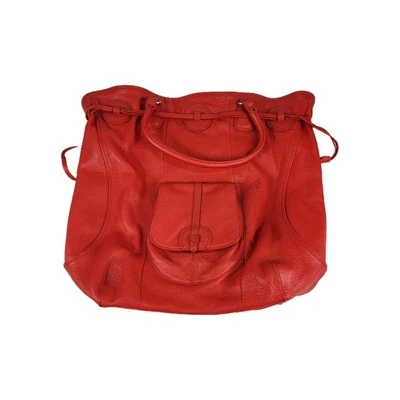 Bolsa satchel feminina Isaac Mizrahi vermelha viva bolsa de couro bolsa tote tachas douradas - Imagem 1 de 4