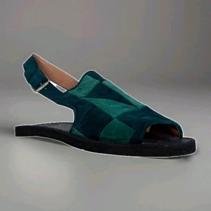 Vintage 90s ROMEO GIGLI Sandalo Uomo in Pelle Scamosciata Verde 2 Toni Patch 42 - Imagen 1 de 4