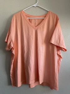 T-shirt Lands End Relaxed Fit arancione manica corta scollo a V 100% cotone Supima 2X - Foto 1 di 7