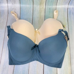 Viola's Secret Women Bra Set of Two 38DDD New With Tags Blue Cream T-Shirt Bra - Picture 1 of 6